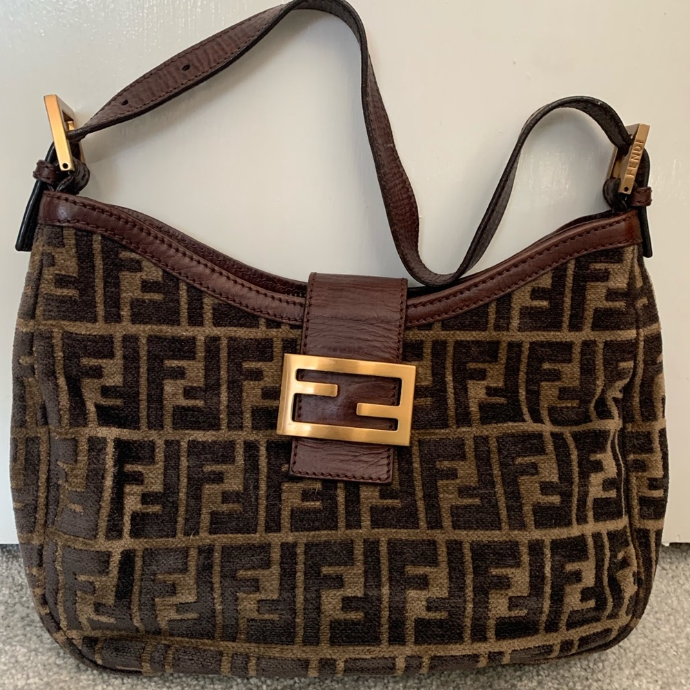 Authentic Velvet FENDI ZUCCA Shoulder Bag